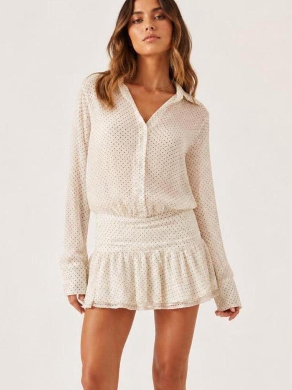 Princess Polly Cream Mini Dress with Subtle Dot Print